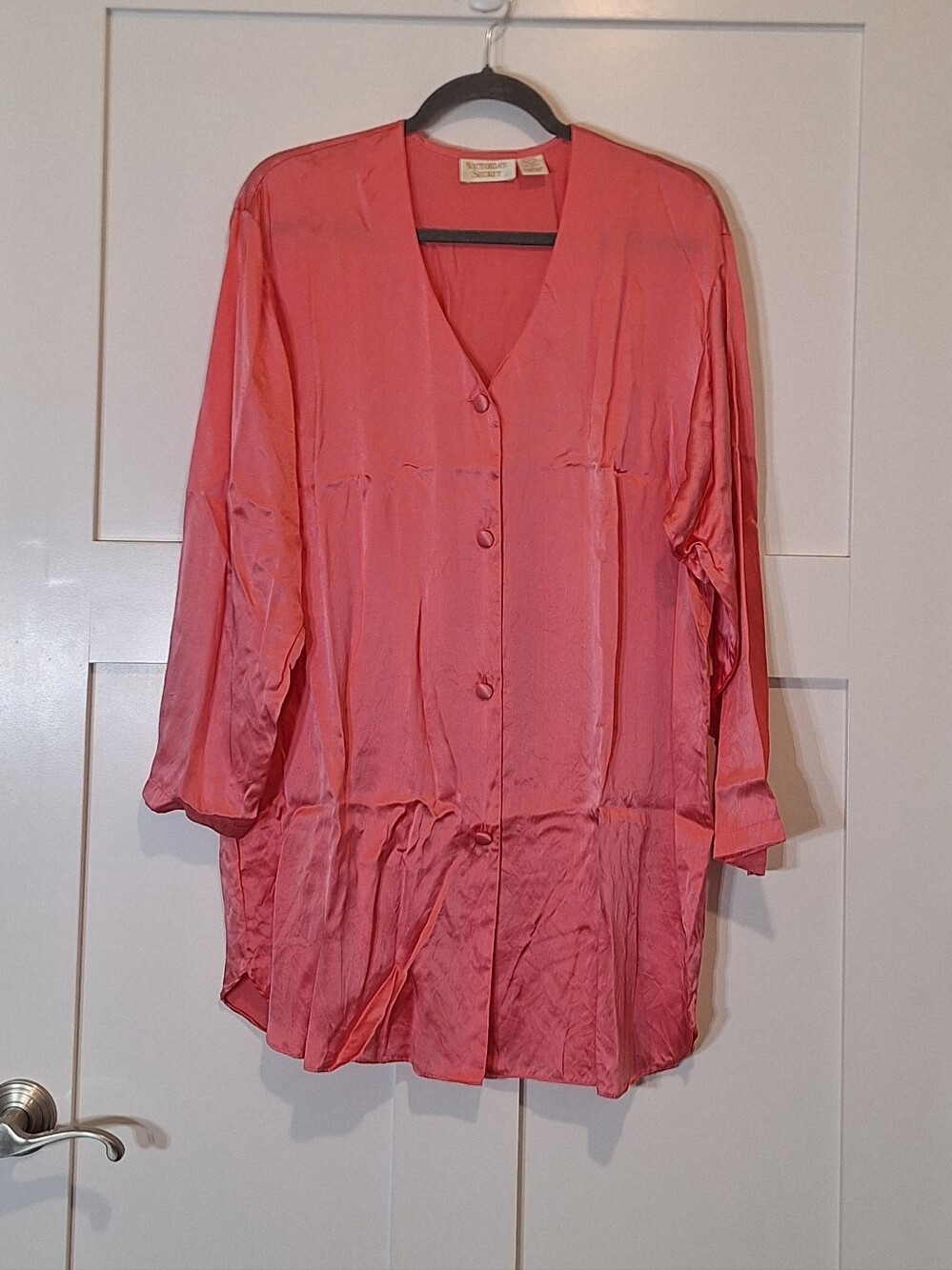 Victorias Secret Silk 100% Gold Label Vintage Button Down Nightie Gown Large
